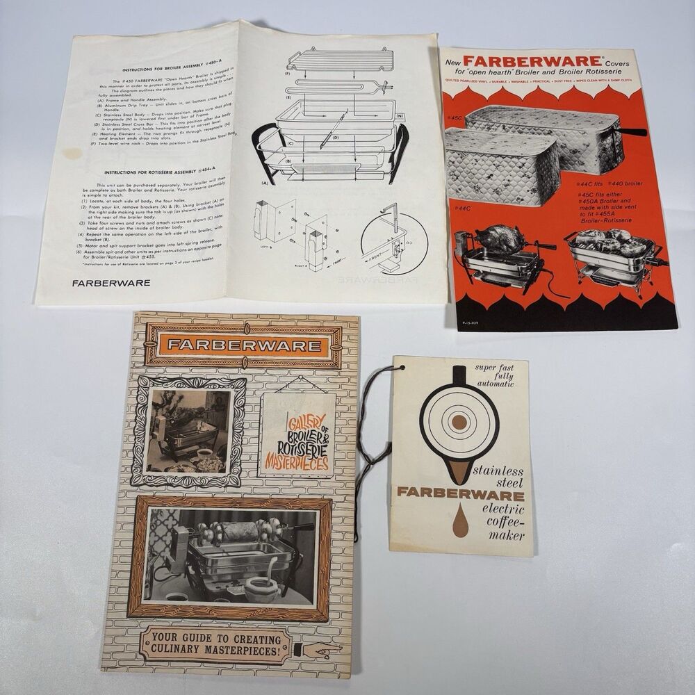 Vintage Ad Farberware Electric Coffee Maker tag instructions Recipe Book Lot